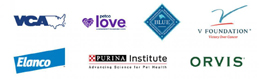logos of VCA, Petco Love, Blue Buffalo, V Foundation, Elanco, Purina Institute, Orvis
